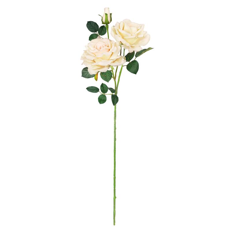 Set of 2 Champagne Ivory Artificial Velvet Elegant Rose Flower Stem Spray 32in - 32" L x 7" W x 7" DP