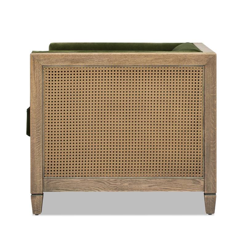 Georgia 34" Oak and Rattan Tuxedo Velvet Armchair