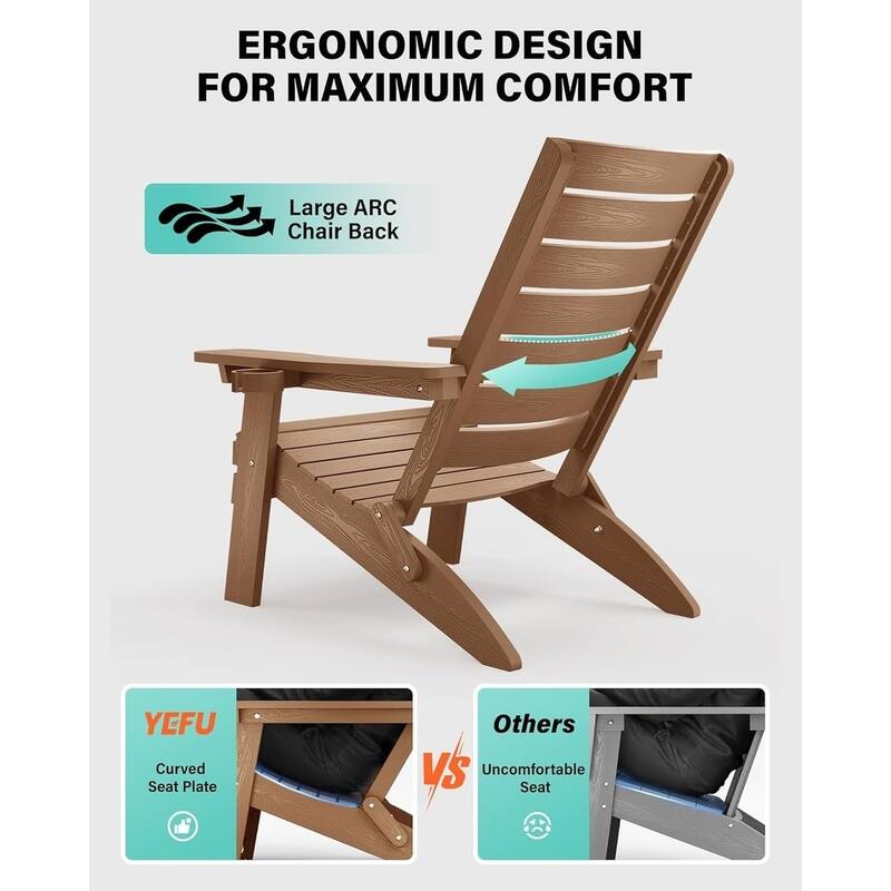 WINSOON HIPS Folding Adirondack Chairs with Arc Back & Cup Holder Set Of 2