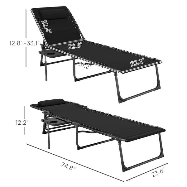 dimension image slide 0 of 8, Outsunny Folding Chaise Lounge Chair Outdoor Tanning Chair with Side Table, 5-Level Adjustable Beach Lounge Chair with Headrest