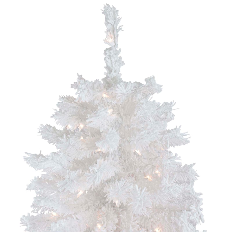 7.5' Pre-Lit Flocked White Spruce Artificial Christmas Tree - Clear Lights