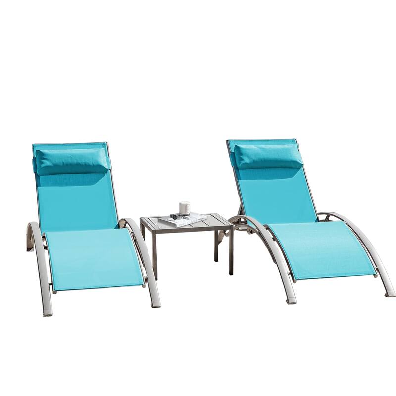 GDFStudio - Adrian Adjustable Aluminum Outdoor Pool Lounge Chair Set with Metal Side Table for All-Weather - Lake Blue