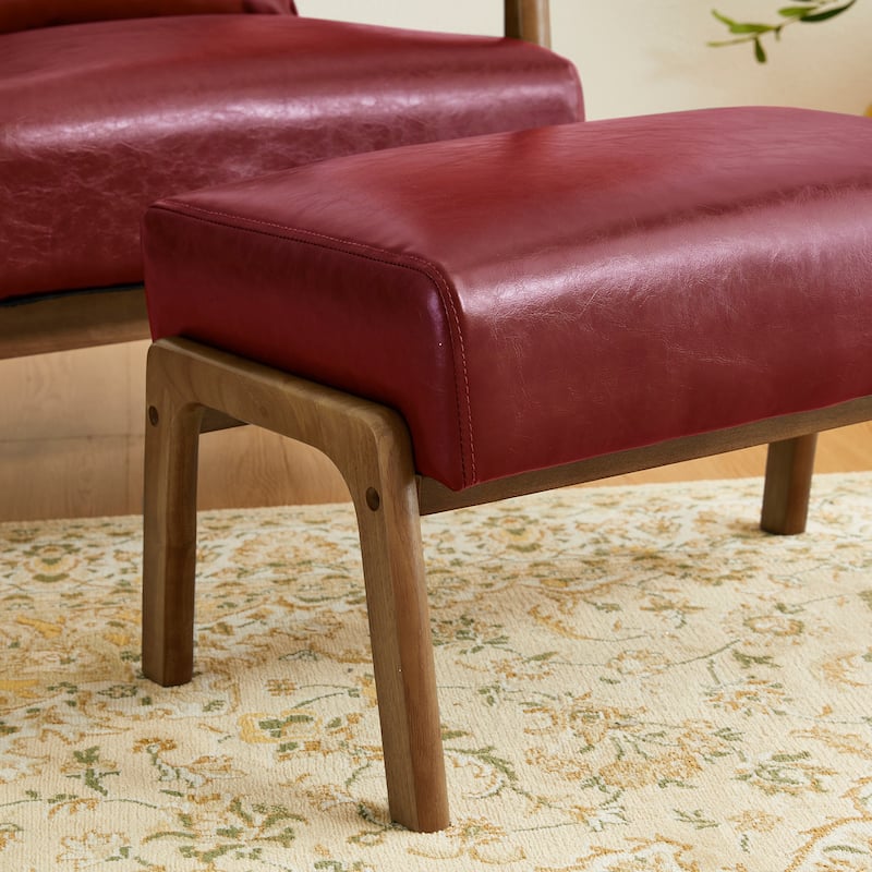 Glitzhome 30.75"H Mid-Century PU Leather Armchair with Ottoman Set