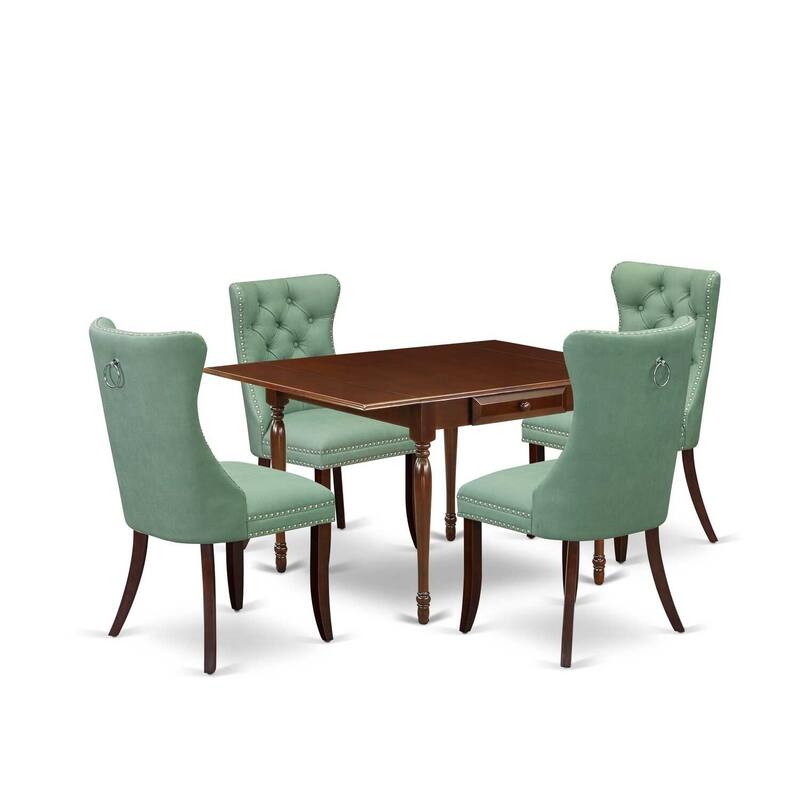 5-Piece Mahogany Finish Solid Wood Top Rectangular Dining Room Set (Seats-4)