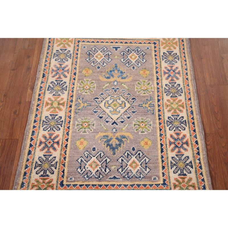 Geometric Kazak Accent Rug Handmade Oriental Wool Carpet - 2'1" x 2'10"