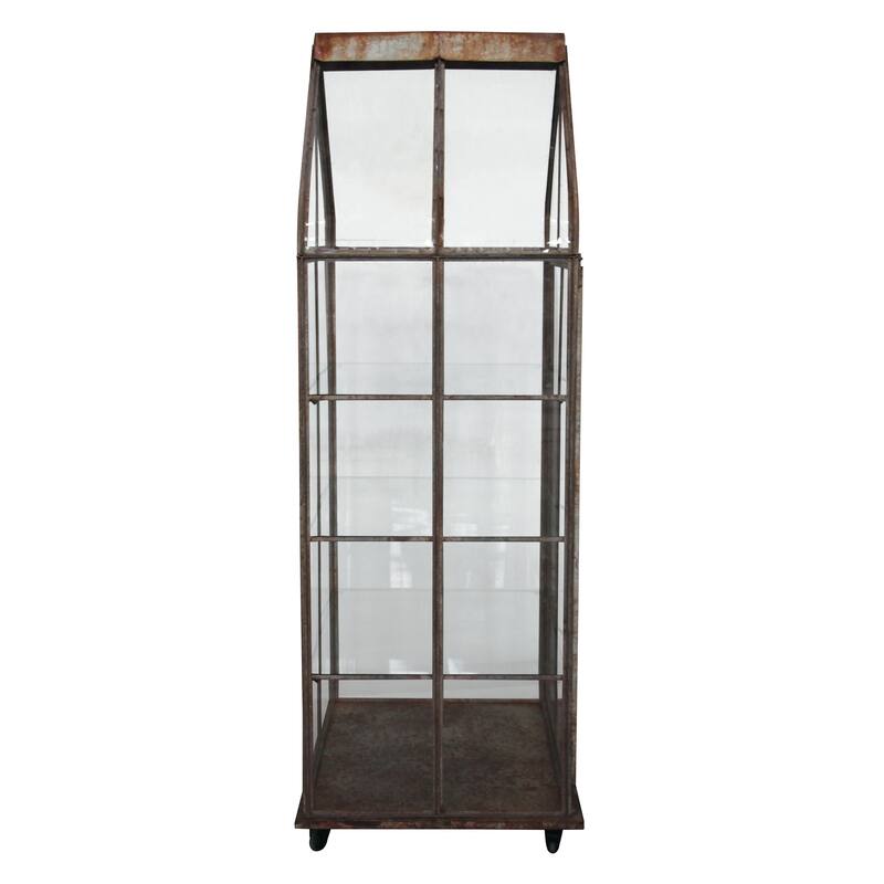 Distressed Metal and Acrylic Terrarium on Wheels