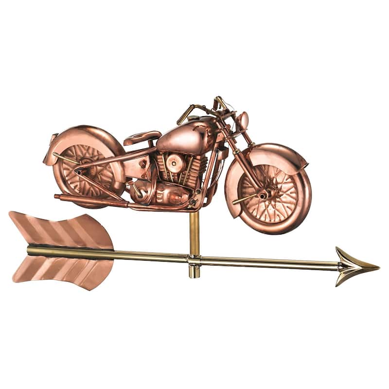 Motorcycle Pure Copper Garden Weathervane with Garden Pole by Good Directions