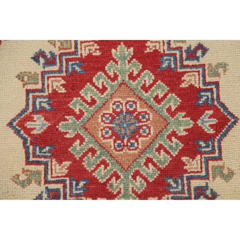 Geometric Beige Kazak Oriental Runner Rug Handmade Wool Carpet - 2'7" x 35'3"