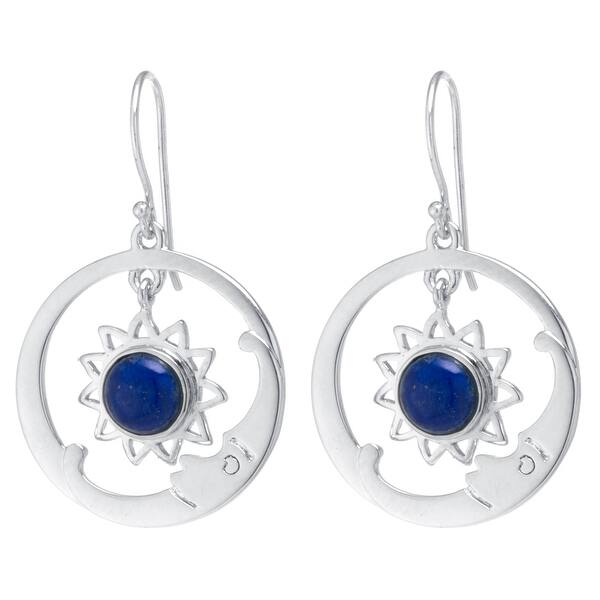 Sterling Silver Lapis Stone Moon And Star Drop Earrings Overstock