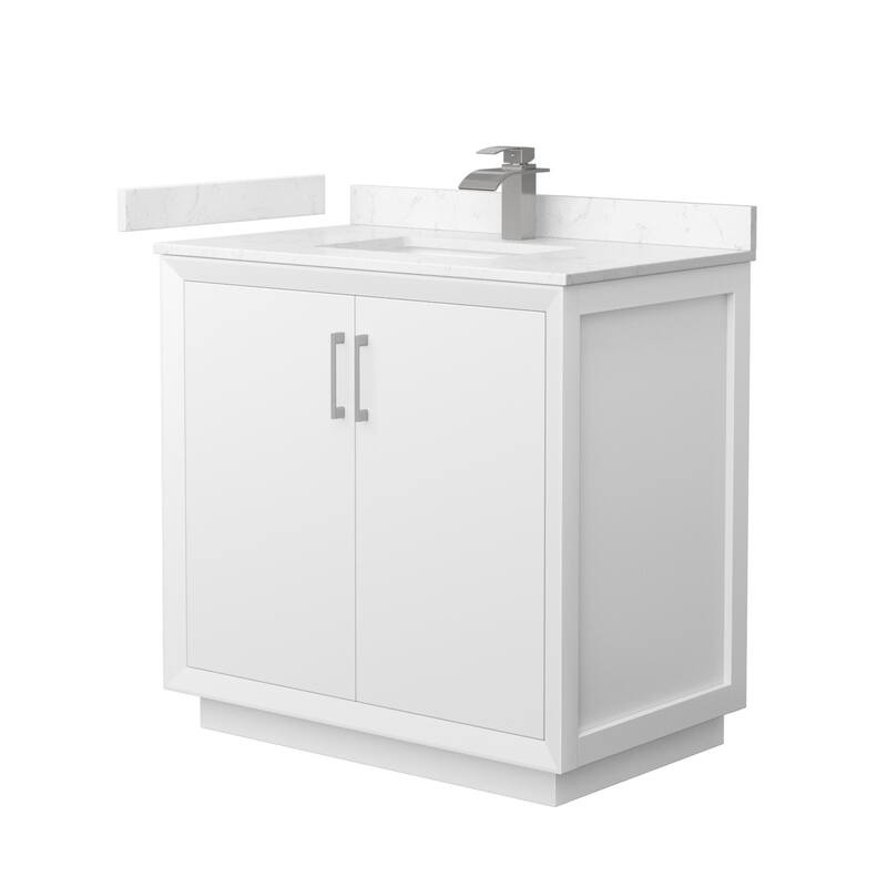 Wyndham Collection WCF414136S-VCA-UNSMXX Strada 36" Free Standing - White / Carrara Cultured Marble Top / Brushed