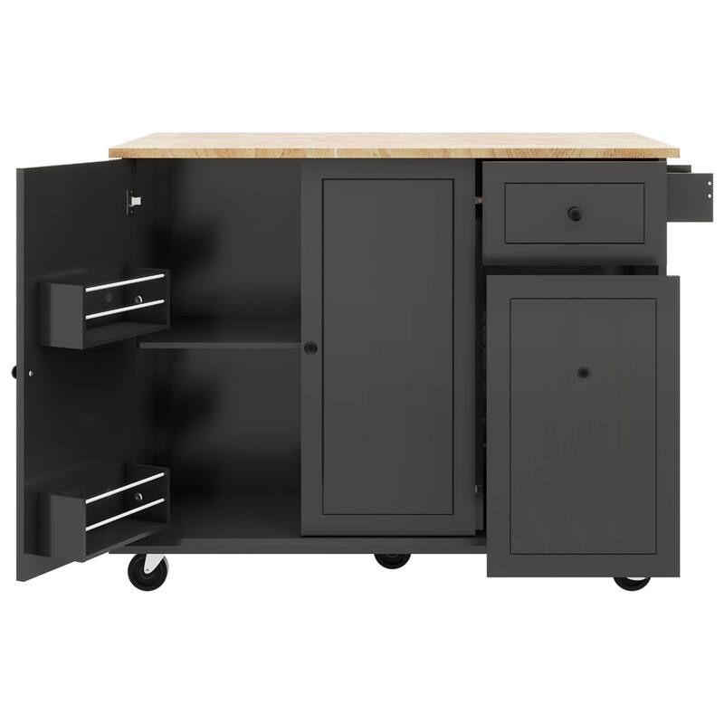 Kitchen Island w/ Drop Leaf,53.9" Width Rolling Kitchen Cart on Wheels
