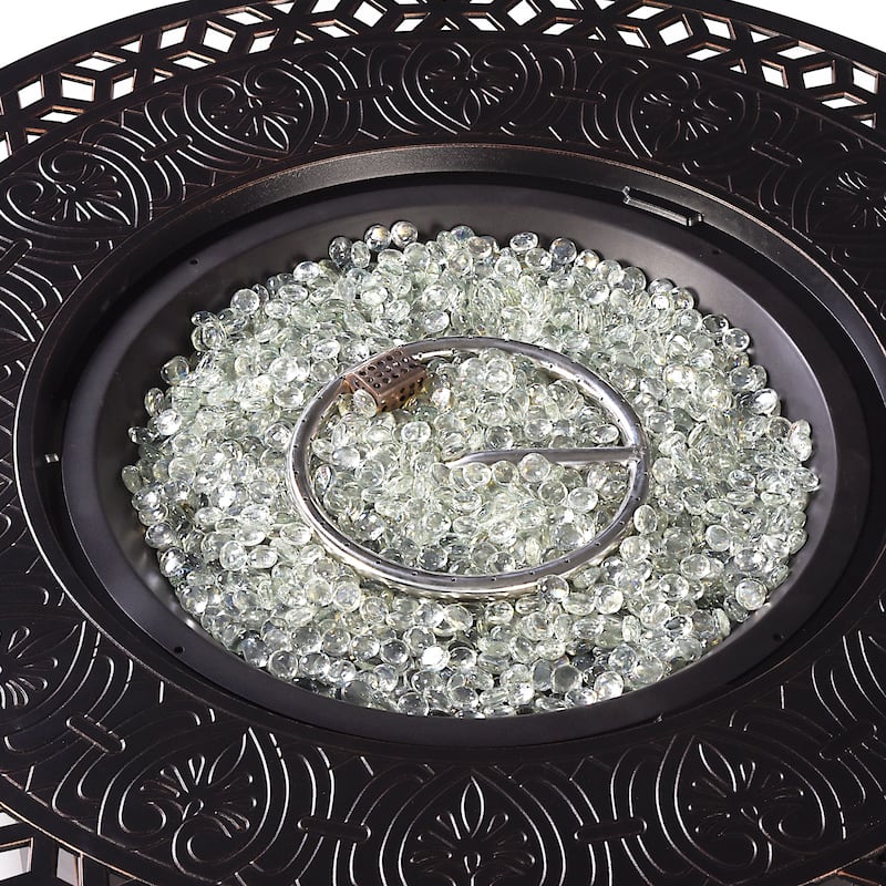 Round 44 in. x 44 in. Aluminum Propane Fire Pit Table with Glass Beads, Two Covers, Lid, 57,000 BTUs - N/A