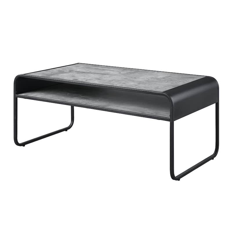 HomeRoots 42" Gray and Black Concrete And Metal Sled Coffee Table With Shelf - 42' X '18' X '22