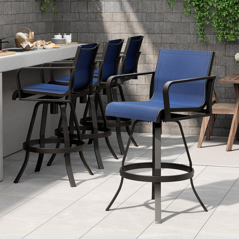 Pellebant Outdoor Aluminum Swivel Barstool Patio Bar Stools with Sunbrella Fabric - 18.31"Lx18.31"Wx43.31"H - NavyBlue-4PCS