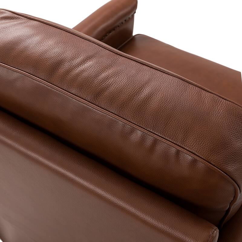 Rita Classic Genuine Leather Swivel Armchair With Nailhead Trims By HULALA HOME