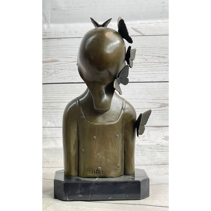 Abstract Bronze Sculpture Of Young Girl With Butterflies - Original Art By Collett
