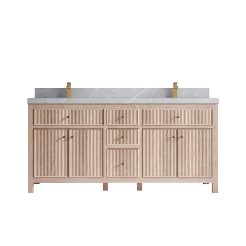 Willow Collections 72 x 22 Sonoma White Oak Wood Double Sink Bathroom Vanity with Quartz or Marble Countertop - 2"Pearl Gray - White Oak