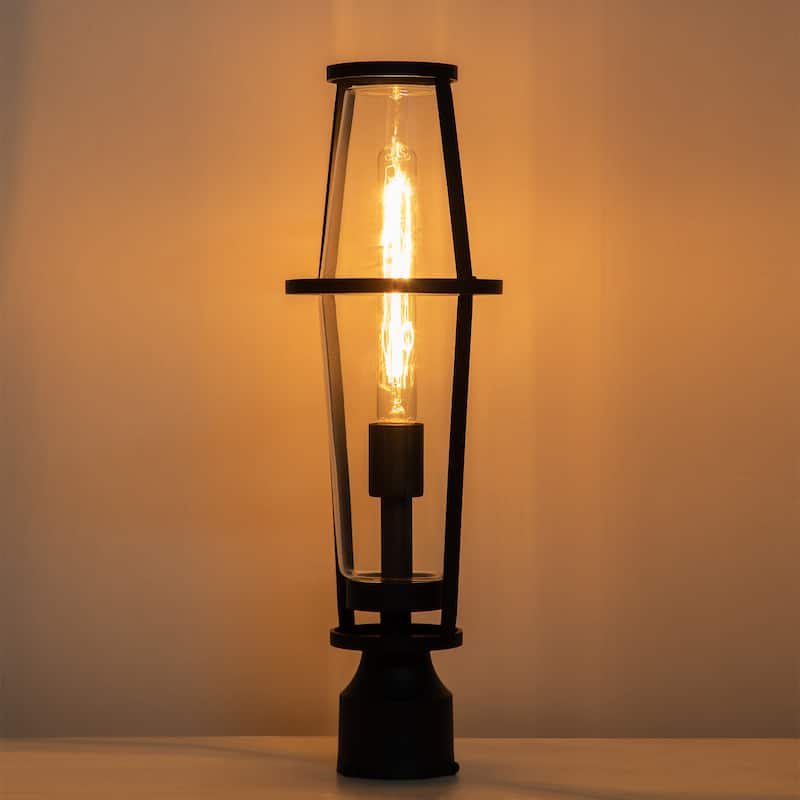 1-Light Black Outdoor Post Lantern with Clear Glass Shade