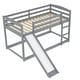 preview thumbnail 10 of 32, Minimalist Twin over Twin Wooden Floor Low Bunk Bed Kids Bed with Convertible Slide,Ladder and Guardrail
