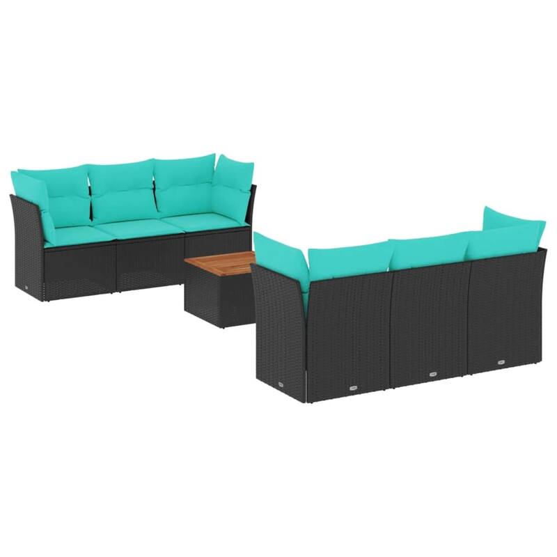 vidaXL 7 Piece Patio Sofa Set with Cushions Black Poly Rattan - 24.4 x 24.4 x 27.2