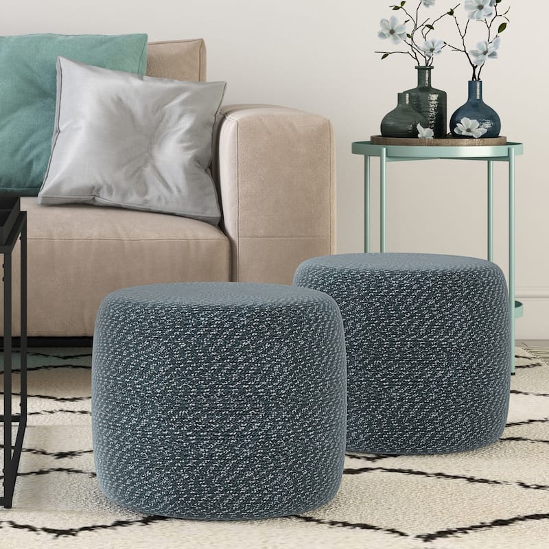 WYNDENHALL Brodie Round Braided Pouf - Aegean Blue and Natural