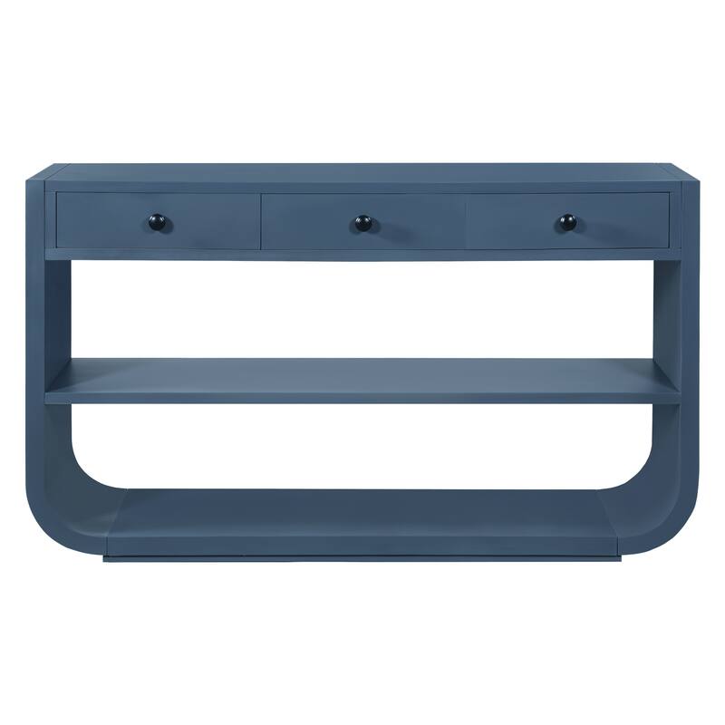 Christopher Knight Home - Modern Entryway Curved Console Table with Soft-Close Drawers & Open Shelves for Living Room, Hallway