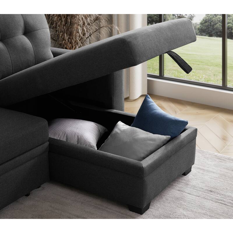Convertible Upholstered Sectional Sofa With Pull-Out Chaise