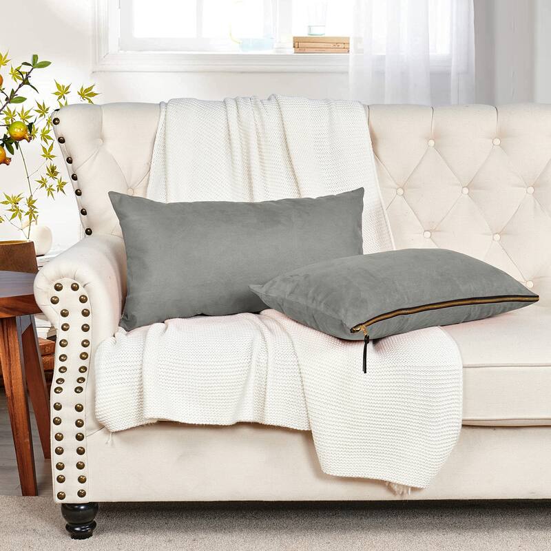 Suede 2 Piece Pillow Shell Set with Big Zipper, NO INSERT