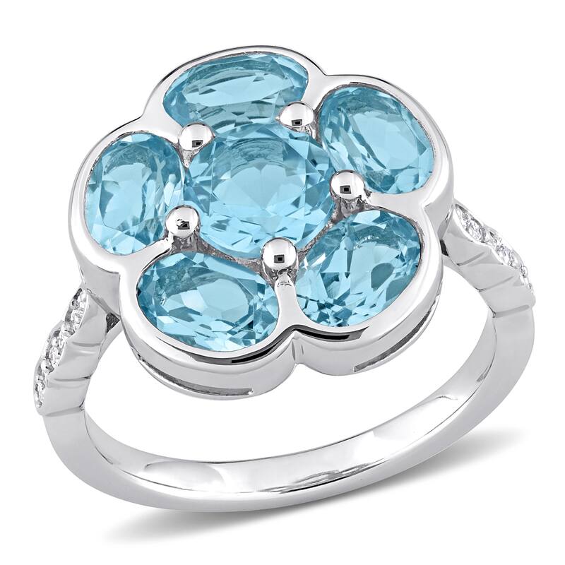 Miadora Sterling Silver Blue Topaz and Diamond Accent Composite Flower Ring