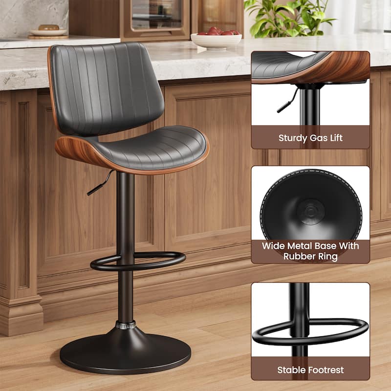 Swivel Adjustable Height Counter Stools, Bar Stools with Backs - 20" W X 18"D X 24-33" H
