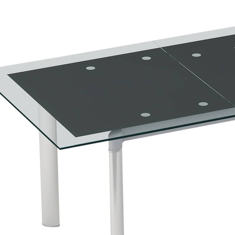 Somette Tamra Black Pop-Up Extension Glass Dining Table - 63" x 35" x 30"