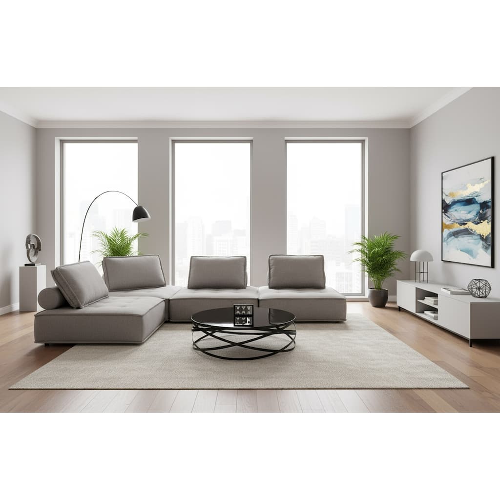 Nolden Modern Grey Fabric Modular 4-Piece Sectional Sofa