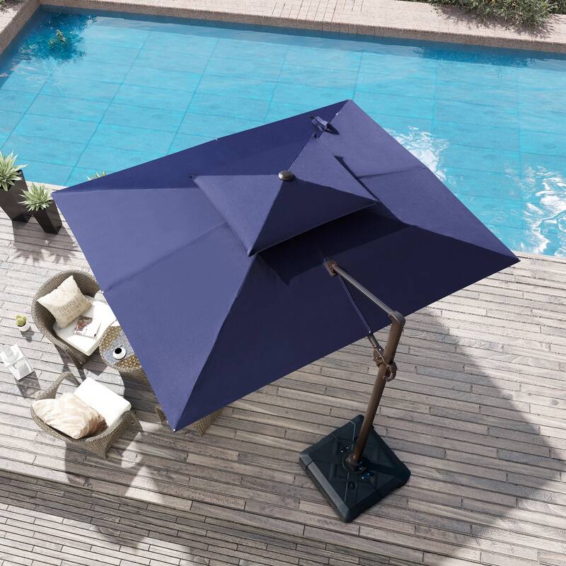 9 x 12 ft Double Top Patio Cantilever Umbrella with No Base, 360-degree Rotation