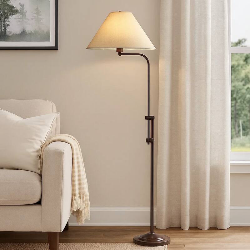 3 Way Metal Floor Lamp with and Adjustable Height Mechanism, Brown