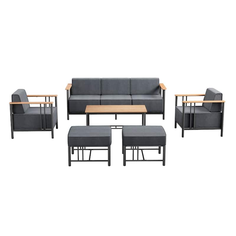 Pocassy 5PCS Sofa Patio Chair with Ottoman - Black & Dark Grey Cushion - 5PCS Sofa Patio Chair with Ottoman