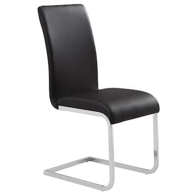 Contemporary Faux Leather and Metal Dining Chair, Set of 4 - Black and Chrome