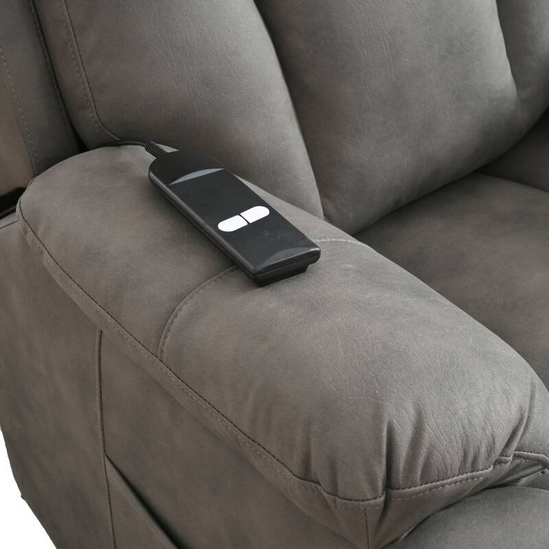Grey Fabric Power Lift Recliner Chair for Elderly, with Remote Control, Overstuffed Cushion, Side Pocket, and Heavy-Duty Frame