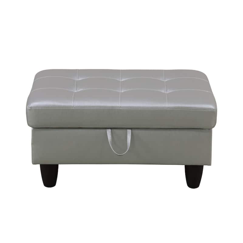 Modern Silver White Faux Leather Storage Ottoman Foot Rest