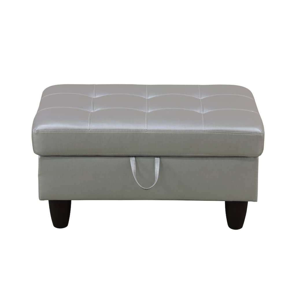 Modern Silver White Faux Leather Storage Ottoman Foot Rest