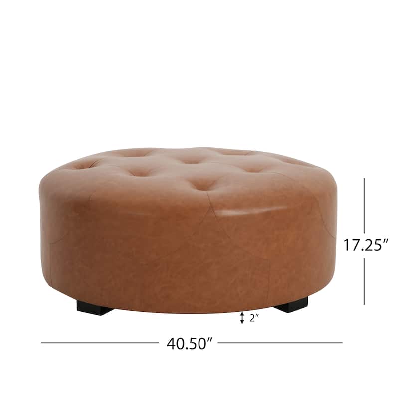 Christopher Knight Home PU Leather Button Tufted Round Ottoman