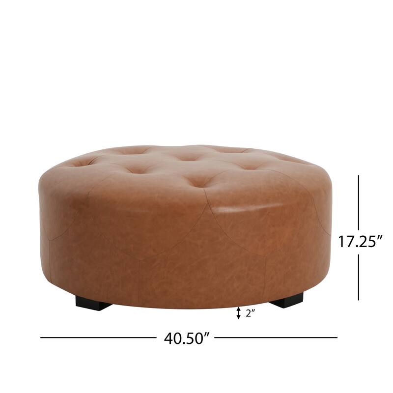 Upholstered Button Tufted Round Ottoman, PU
