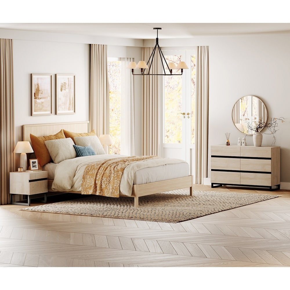 3-Piece Bedroom Furniture Set,Dresser &Chest With 6 Drawers,2 Nightstand For Bedroom, Bedroom Furniture Set