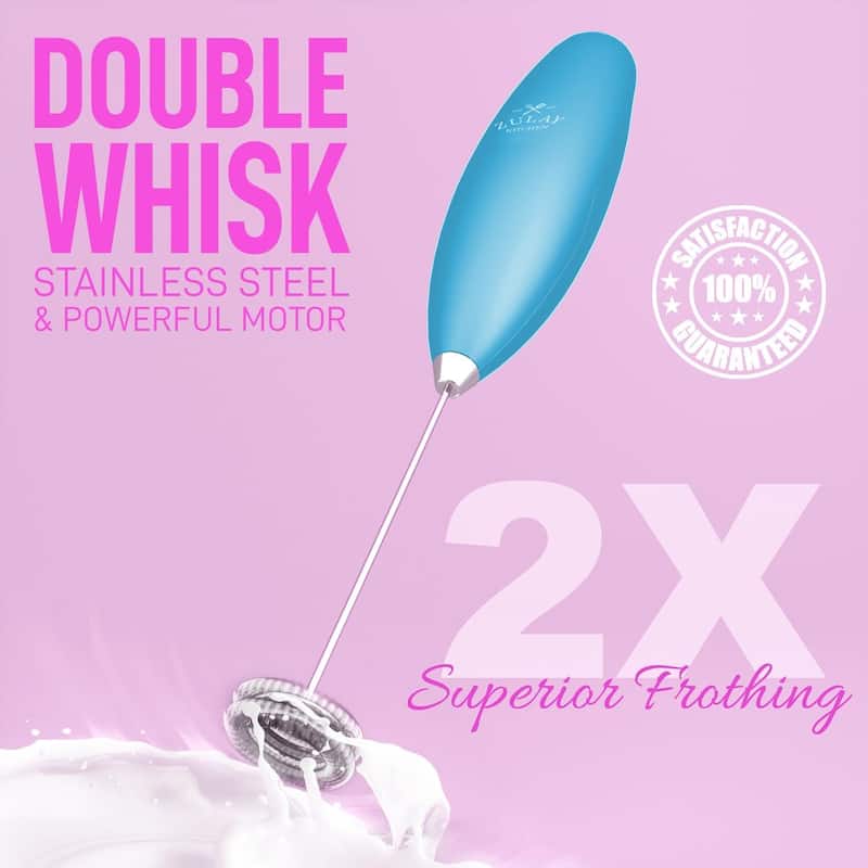 Zulay Kitchen Double Whisk Milk Frother Handheld Mixer High Powered