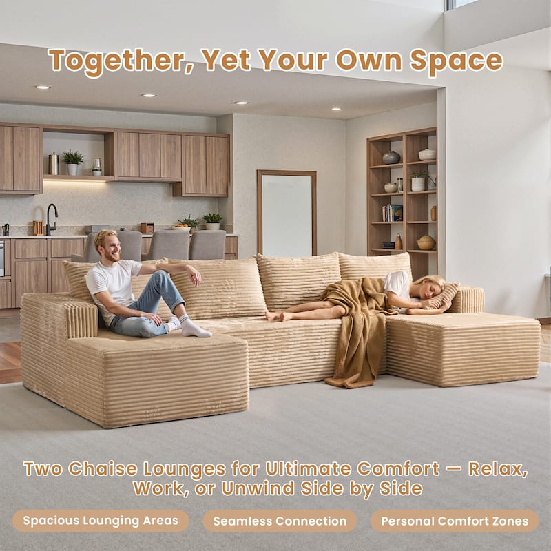 HOOOWOOO Modern Push Corduroy Fabric Sectional Sofa Couch with Pillows