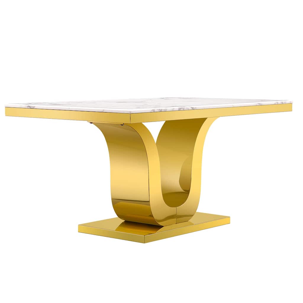 Luxury dining table with Polish Stainless Steel Metal U-Base