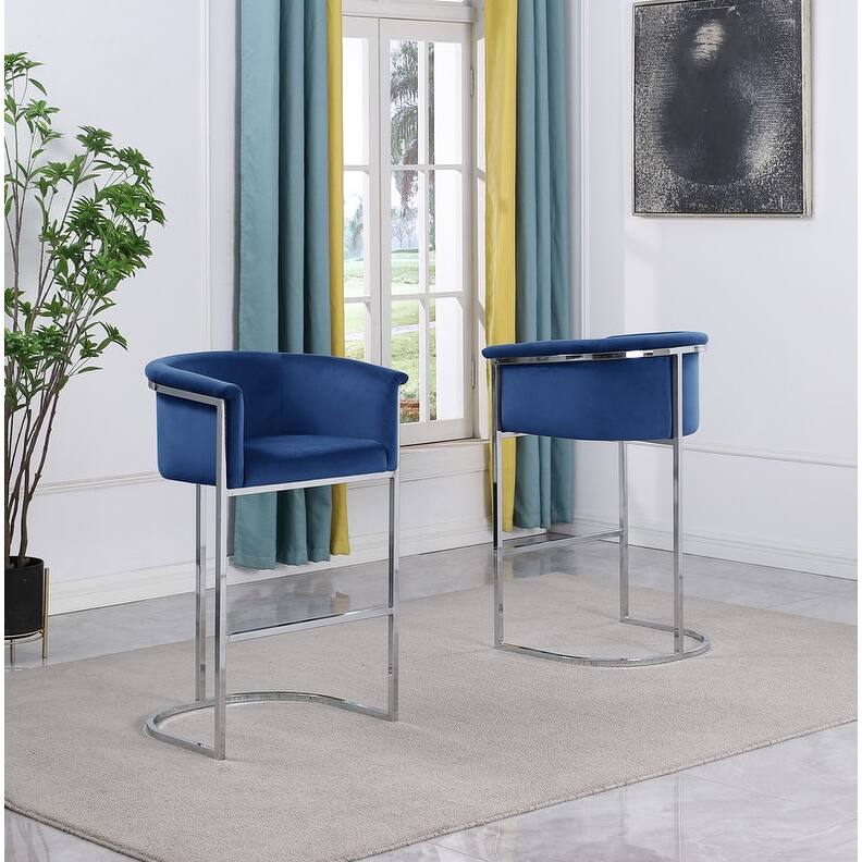 Best Quality Furniture Upholstered Counter Height Chair - Navy Blue and Silver