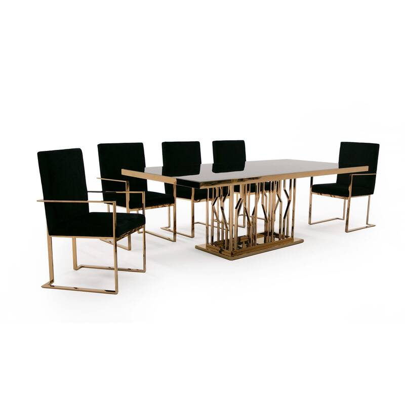 Modrest Marston Modern Black Glass & Rosegold Dining Table