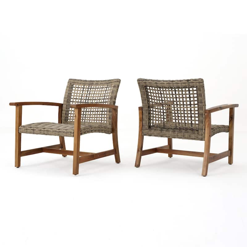 Roomfitters 2-Piece Outdoor Wicker Club Chair Set with Acacia Wood Frame