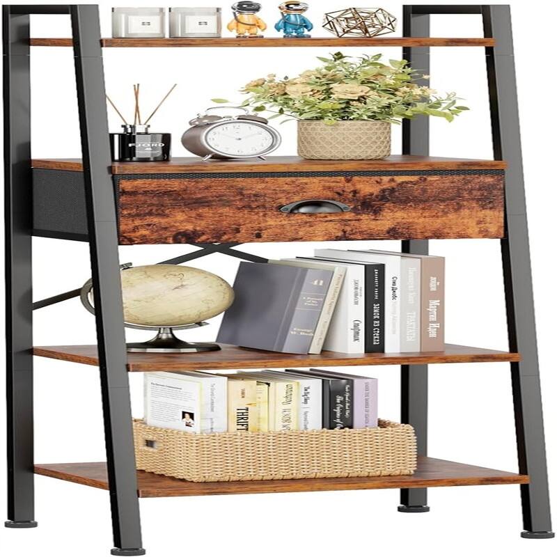 4 Tier Ladder Shelf - 11.4"D x 15.4"W x 47.6"H - Rustic Brown - 11.4"D x 15.4"W x 47.6"H