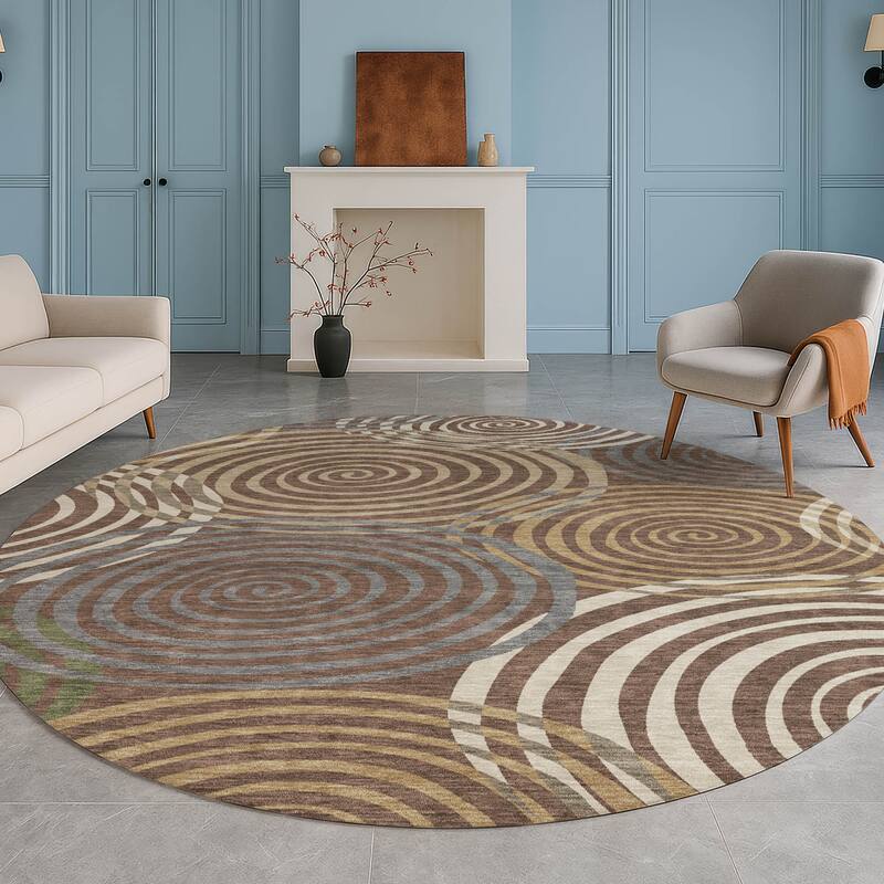 Machine Washable Indoor/ Outdoor Contemporary Swirls Chantille Rug